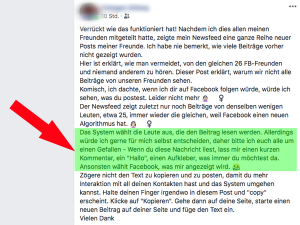 Screenshot: Neuer Facebook Hoax