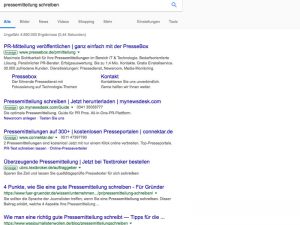 SERP des Keywords "Pressemitteilung schreiben"