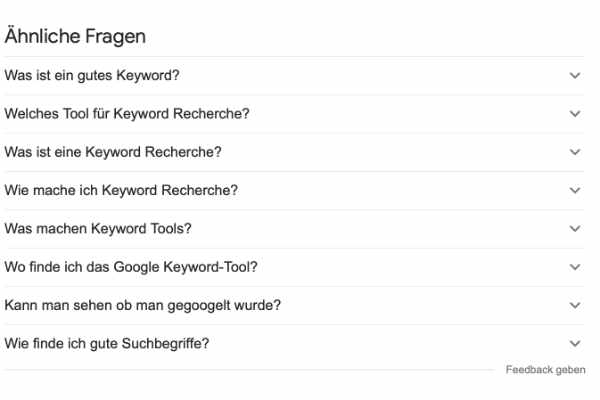Screenshot: Ähnliche Fragen in den Google Suchergebnissen